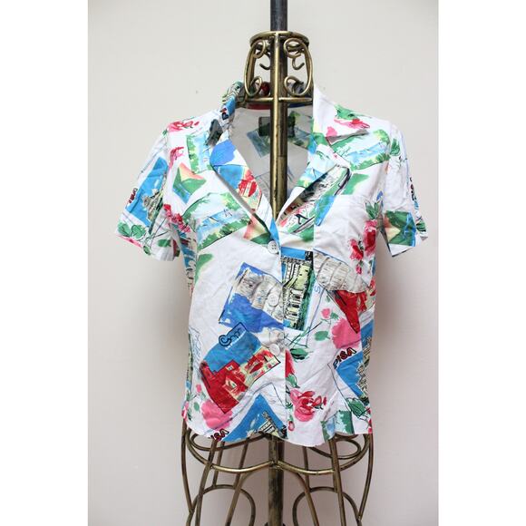 Reformation White Oahu Italy Postcard Travel Button Down Shirt Size Small - Picture 2 of 7